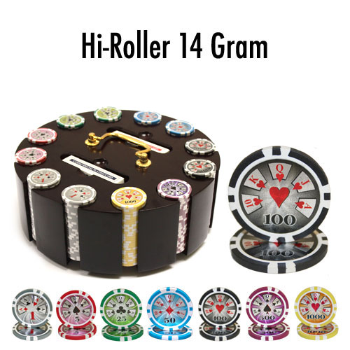300 Count - Custom - Poker Chip Set - Hi Roller 14 Gram - Wooden Carousel