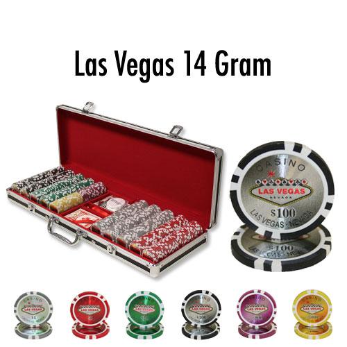 500 Count - Custom Breakout - Poker Chip Set - Las Vegas 14 G - Black Aluminum