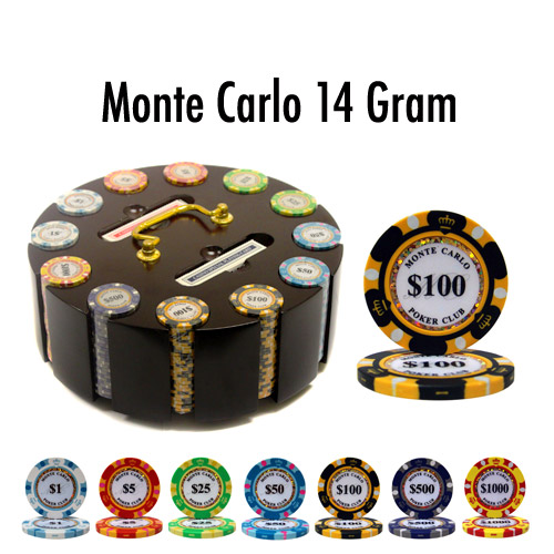 300 Count - Custom - Poker Chip Set - Monte Carlo 14 G - Wooden Carousel