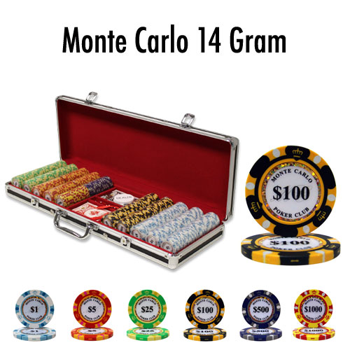 500 Count - Custom Breakout - Poker Chip Set - Monte Carlo 14 G - Black Aluminum