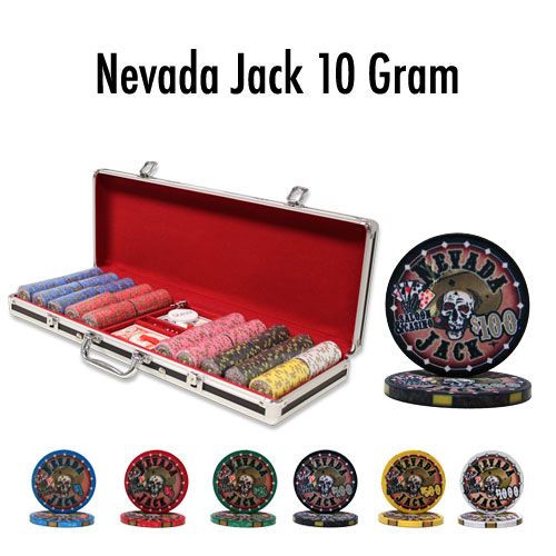 500 Count - Custom - Poker Chip Set - Nevada Jack 10 G - Black Aluminm