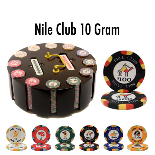 300 Count - Custom - Poker Chip Set - Nile Club 10 G - Wooden Carousel