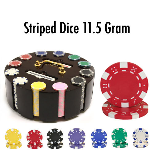 300 Count - Custom - Poker Chip Set - Striped Dice 11.5 G Wooden Carousel