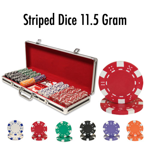 500 Count - Custom - Poker Chip Set - Striped Dice 11.5 G - Black Aluminum