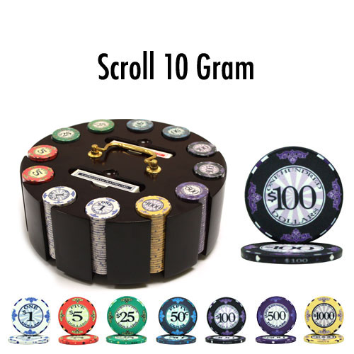 300 Count - Custom Breakout - Poker Chip Set - Scroll 10 G - Wooden Carousel