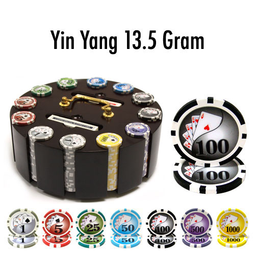 300 Count - Custom - Poker Chip Set - Yin Yang 13.5 G - Wooden Carousel