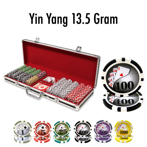 500 Count - Custom - Poker Chip Set - Yin Yang 13.5 G - Black Aluminum
