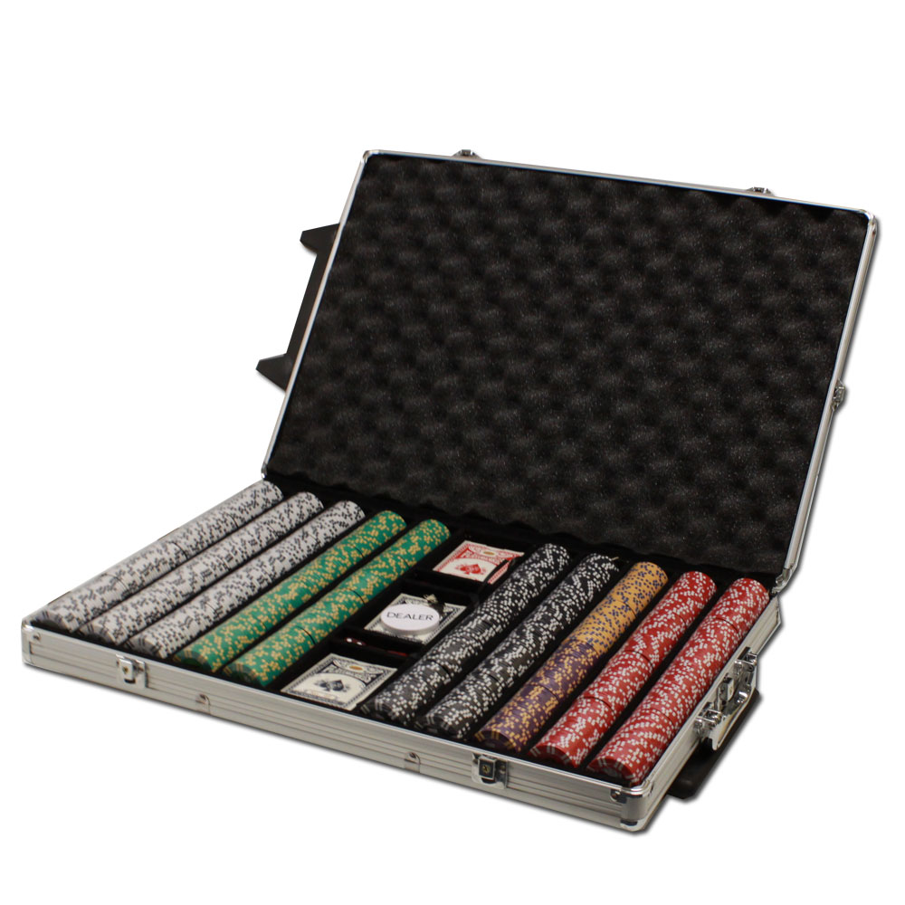 1000 Count - Pre-Packaged - Poker Chip Set - 2 Stripe Twist 8 G - Rolling Case