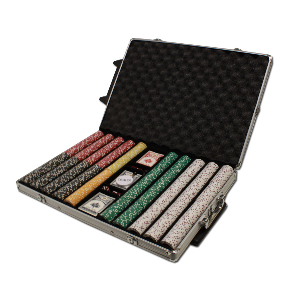 1000 Count Rolling Aluminum Pre-Packaged Poker Chip Set - Coin Inlay 15 Gram