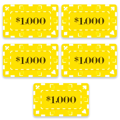 5 Denominated Poker Plaques Yellow $1,000