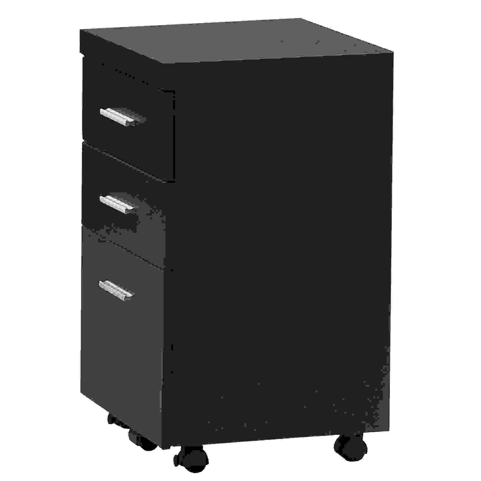 Hollow-Core Three Drawer File Cabinet with Castors, Cappuccino 