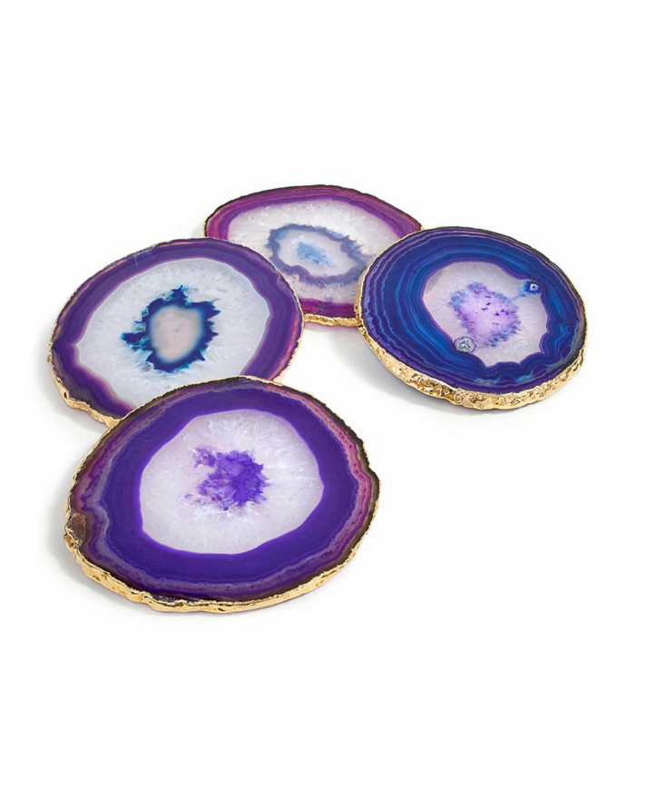 Agate Coaster Set Purple/Gold