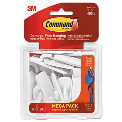 Command Small Utility Hook Mega Pack - 1 lb (453.6 g) Capacity - for Multipurpose - White - 24 / Pack