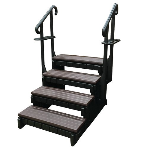 Step, Confer, Espresso w/Hand Rails, 36" Width, 4 Stairs, Black Side Panels And Rails