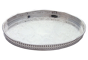 12" Tray Oval with Leaf Gallery Silver Plate