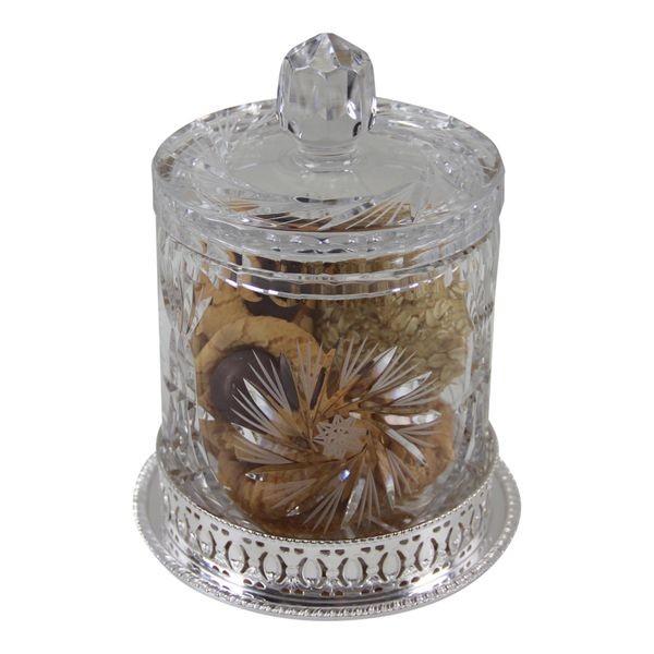 Cookie Jar With Cameo Gallery Silver Plated Base and Cut Crystal Body & Lid