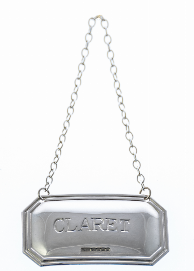 Cut Corner English Sterling Decanter Label - Silver Claret