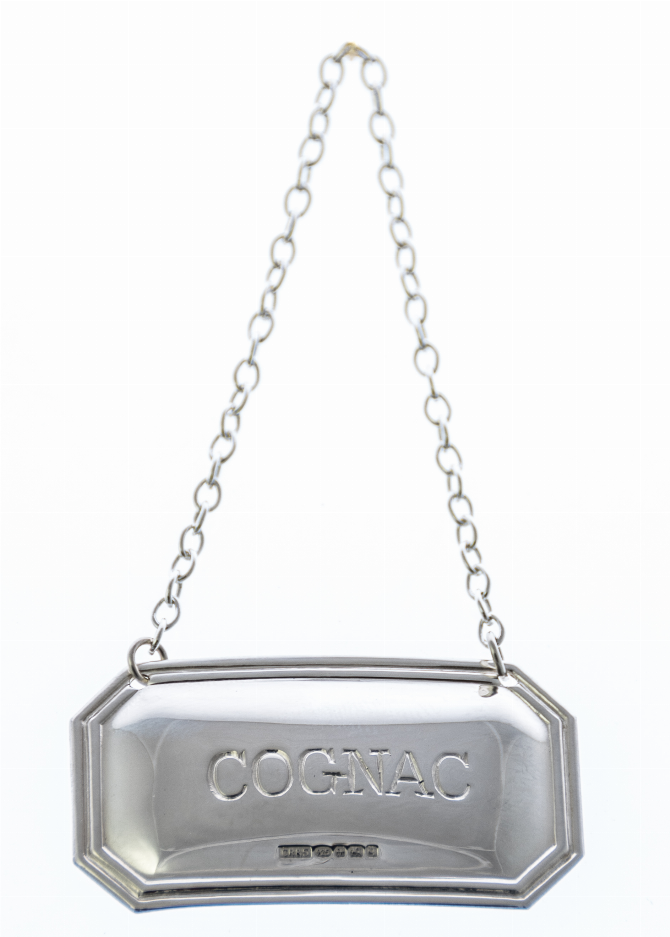 Cut Corner English Sterling Decanter Label - Silver Cognac