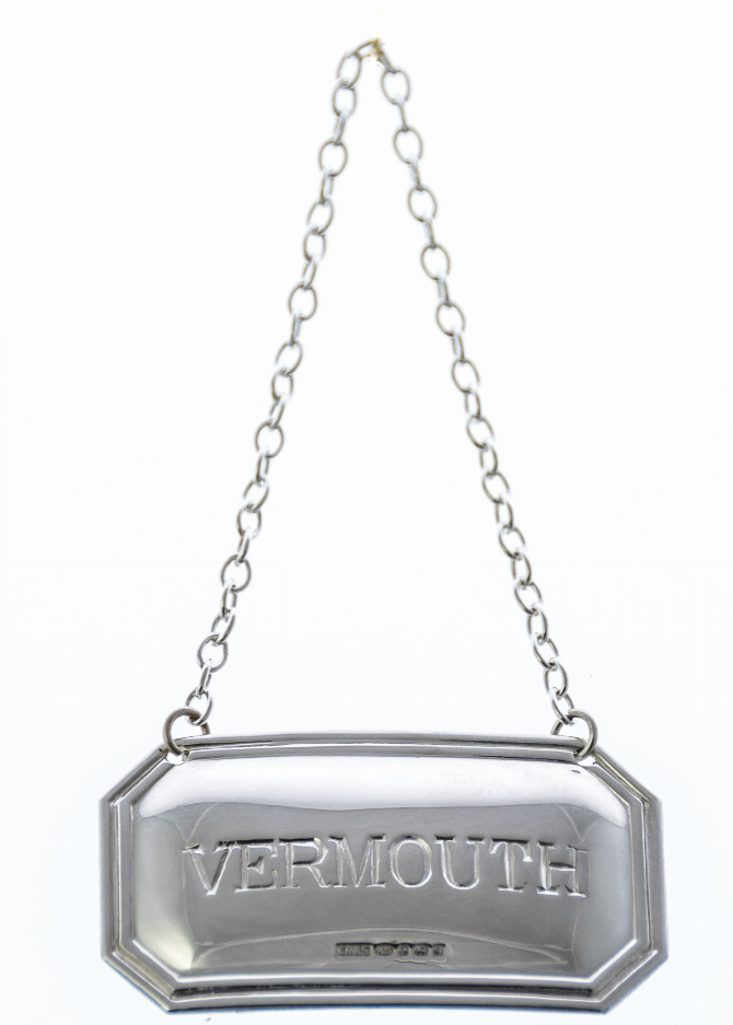 Cut Corner English Sterling Decanter Label - Silver Vermouth