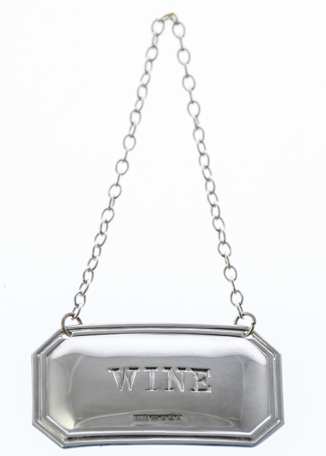 Cut Corner English Sterling Decanter Label - Silver Wine