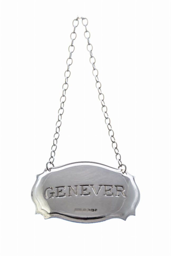 Decanter Label Chippendale Design - Silver GENEVER Sterling