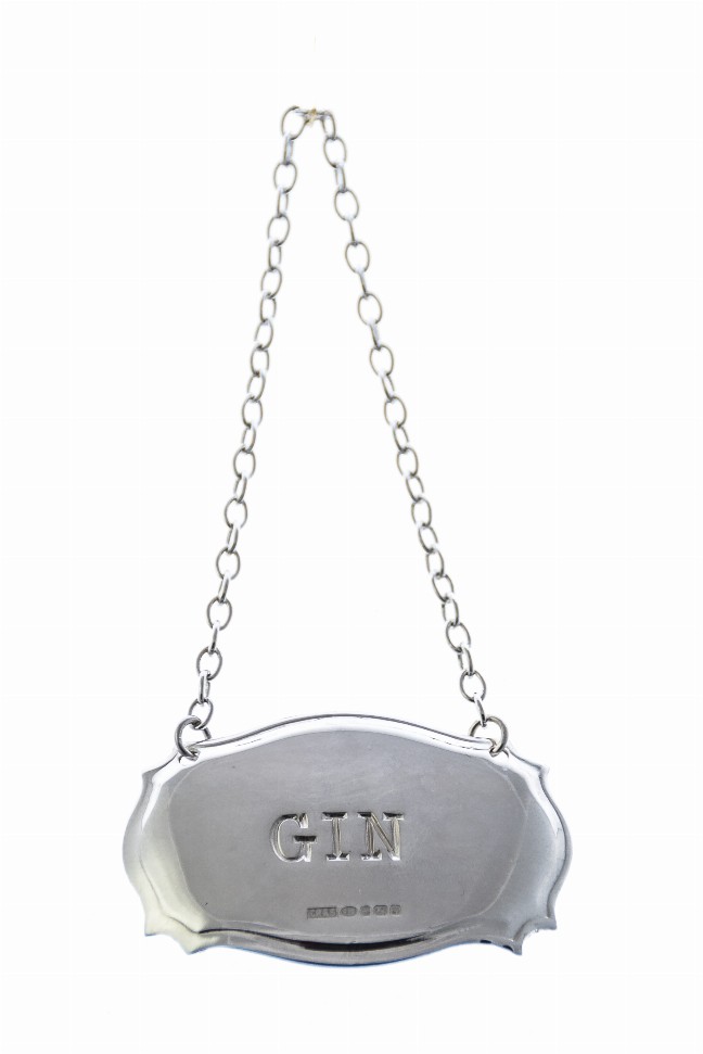 Decanter Label Chippendale Design - Silver GIN Sterling
