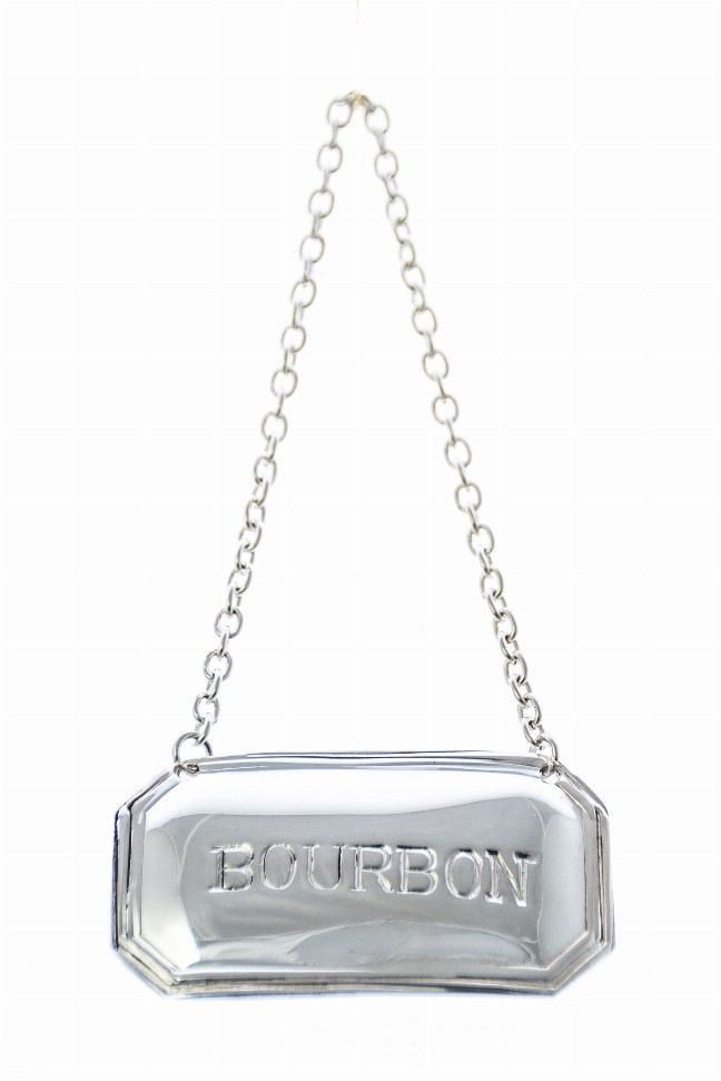 Decanter Label Cut Corner Design Silver Plate - Silver Bourbon