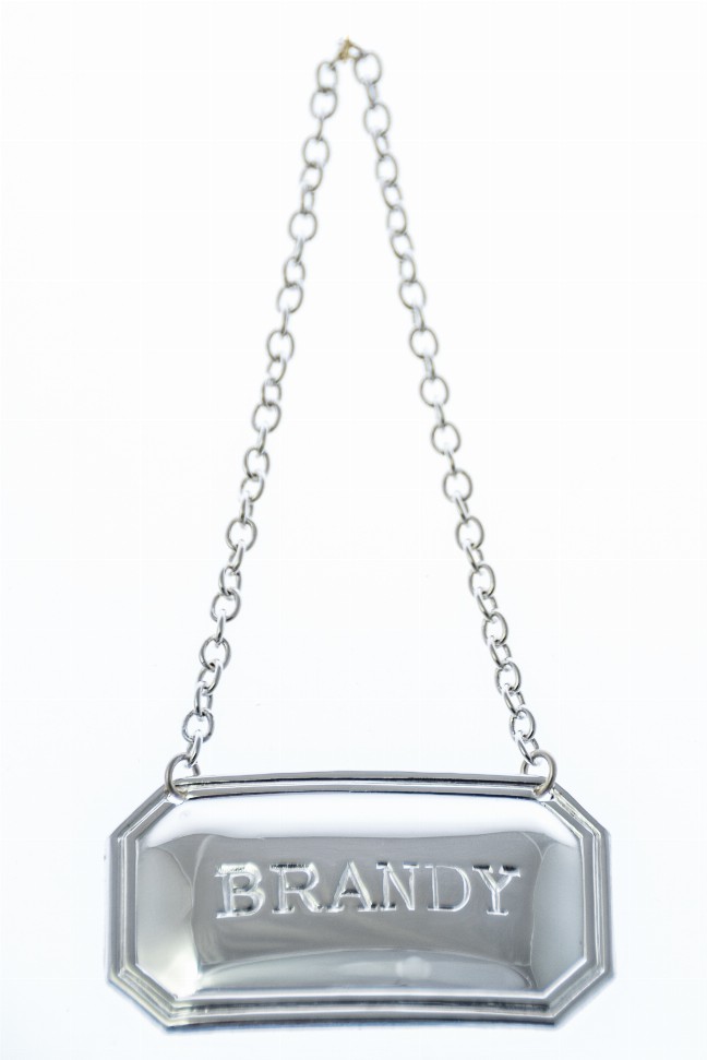 Decanter Label Cut Corner Design Silver Plate - Silver Brandy