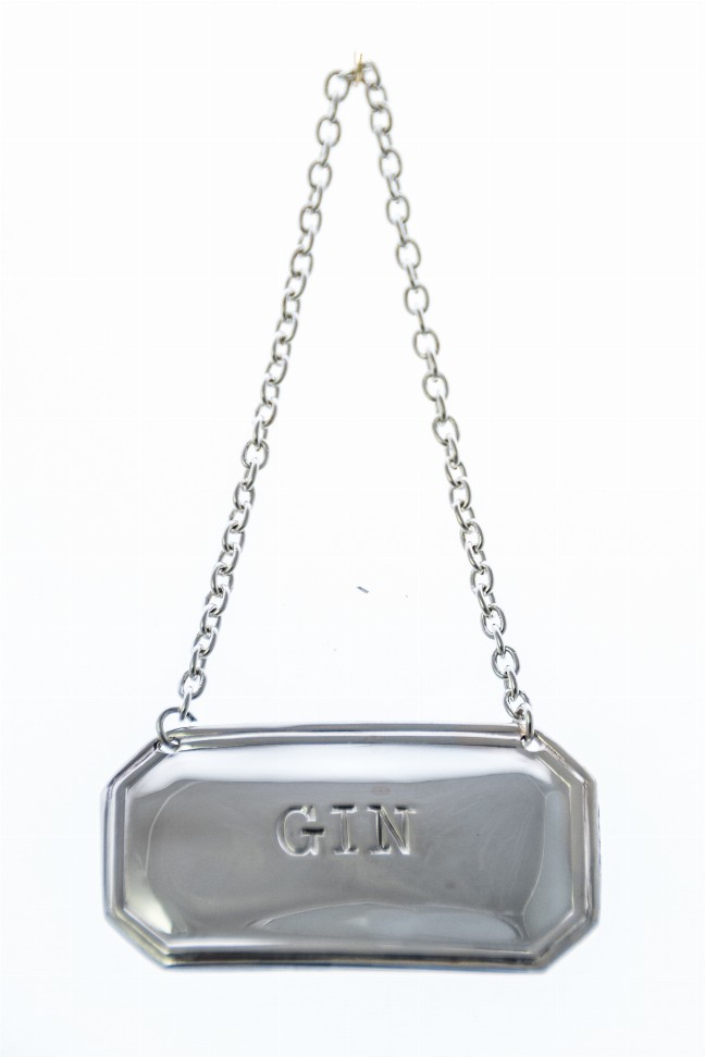 Decanter Label Cut Corner Design Silver Plate - Silver Gin