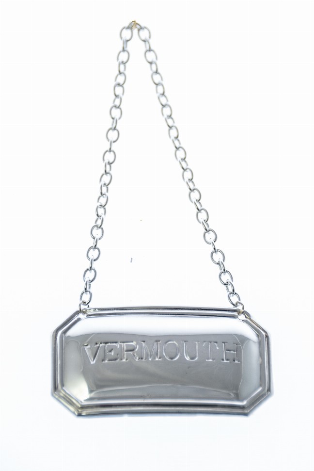 Decanter Label Cut Corner Design Silver Plate - Silver VERMOUTH