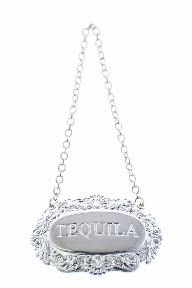 Decanter Label-Shell & Scroll Silver Plate - Silver Tequila