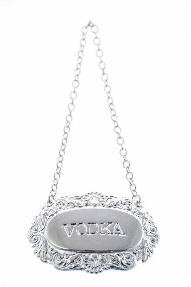 Decanter Label-Shell & Scroll Silver Plate - Silver Vodka