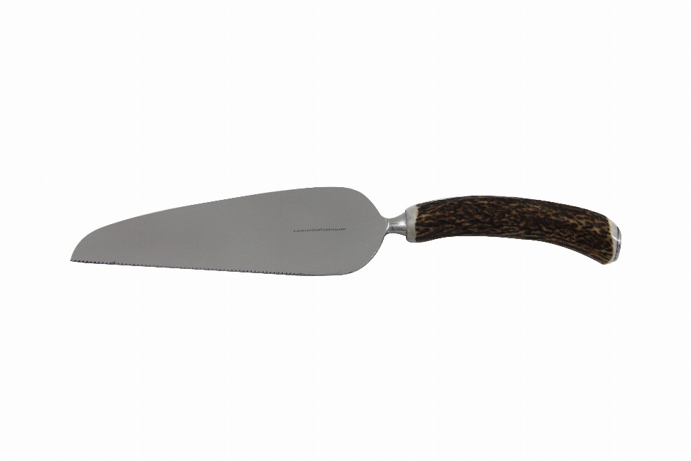 Horn Handle  Naturally Shed 9.5" Serrated Pie Server Stainless Blade