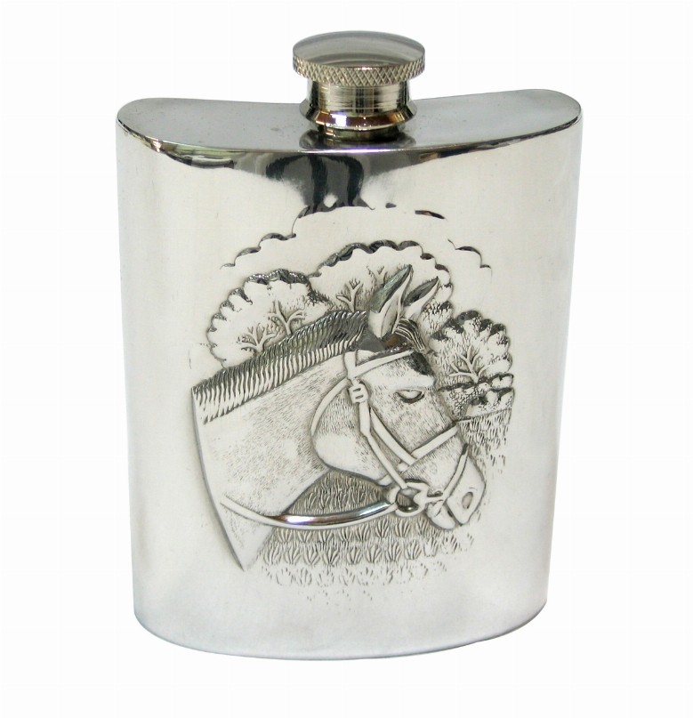Horse Head Flask English Pewter 6 oz