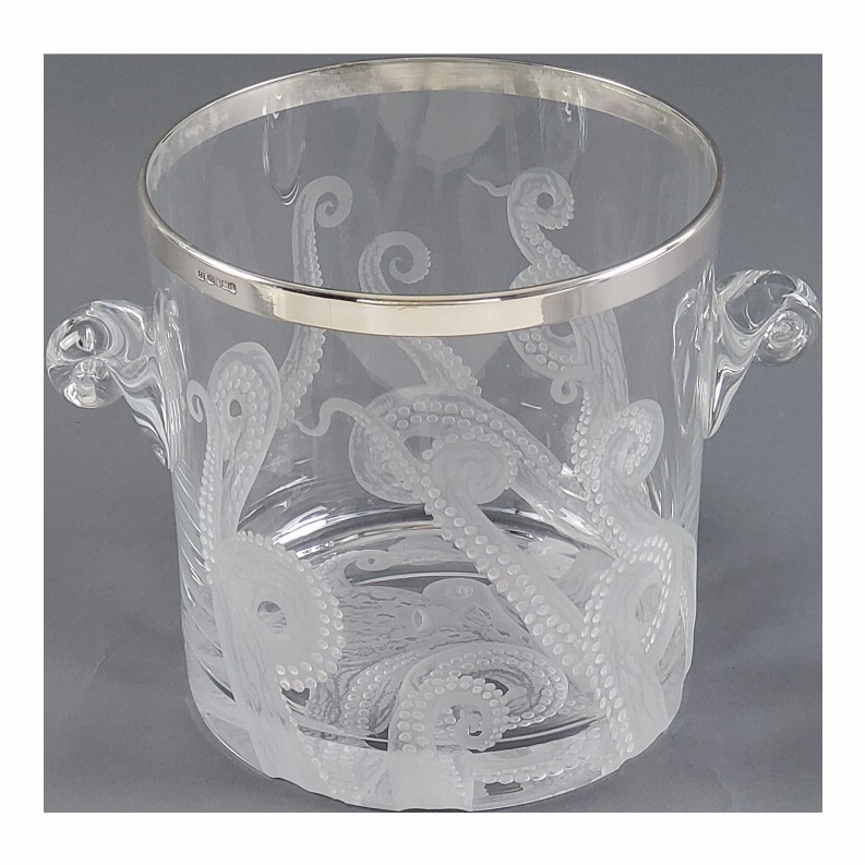 Ice Bucket Octopus Design Hallmarked Silver Plated  Rim