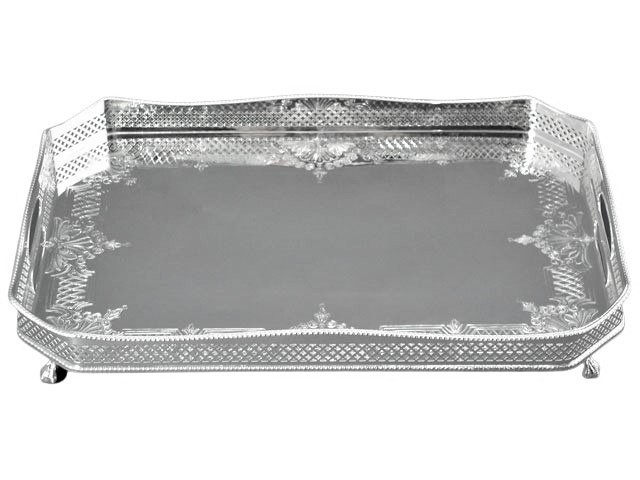 Octagonal Double Diamond 18" Gallery Tray On Ball & Claw Feet English Silver Plate