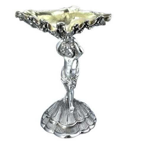 Salt Cherub with Oyster and Silver Plate Spoon Silver Plate