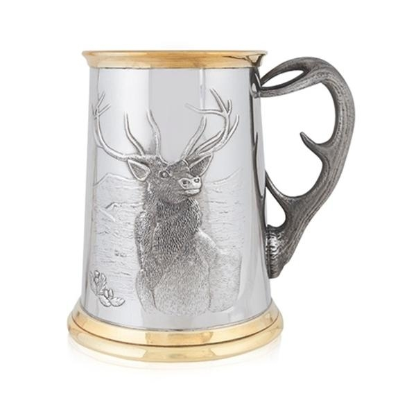 Stag Horn Handle English Pewter/Brass Tankard