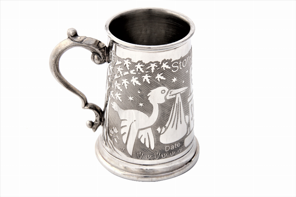 Stork & Clock Baby Cup Pewter