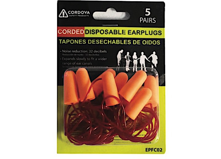 5 Pair Pack Of Corded Ear Plugs
