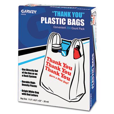 COSCO Thank You Plastic Bags - 11" Width x 22" Length - 0.55 mil (14 Micron) Thickness - High Density - White - Plastic - 250/Bo