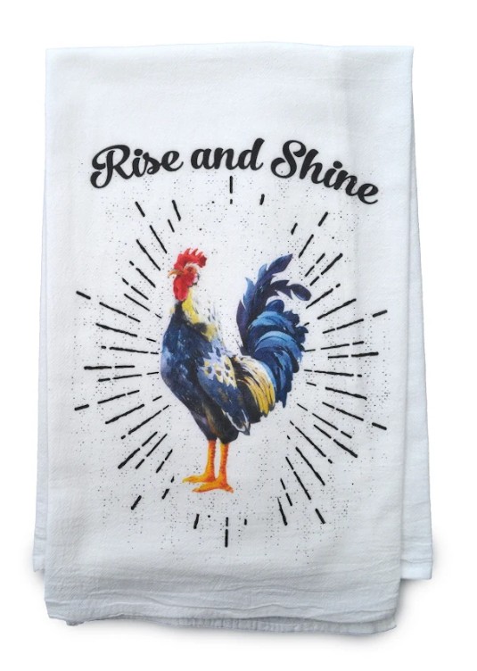 Designer Rise & Shine Rooster Printed Flour Sack Tea Towel (2-pack)