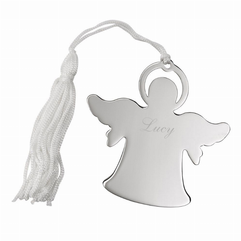 Angel Ornament with White Tassel, Nickel Plated