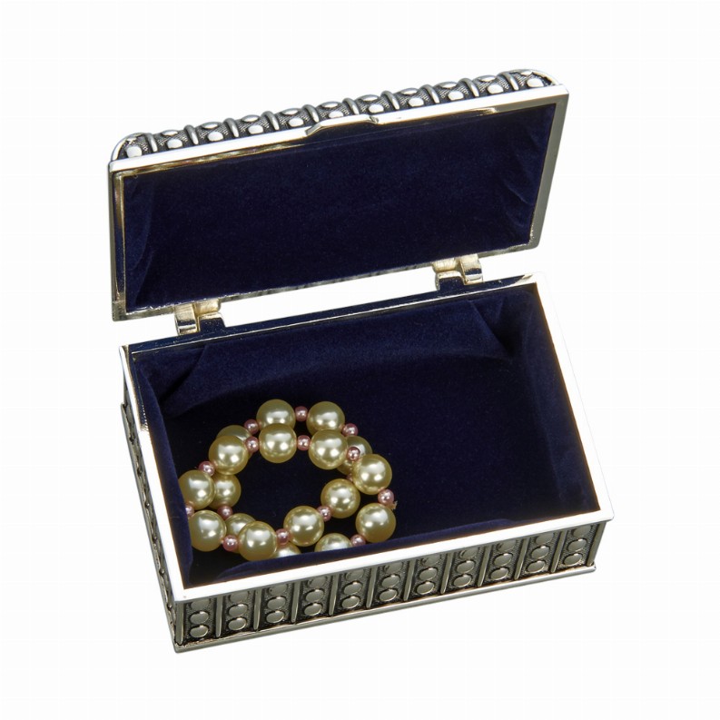 Beaded Antique Rect. Box, Silver Plated