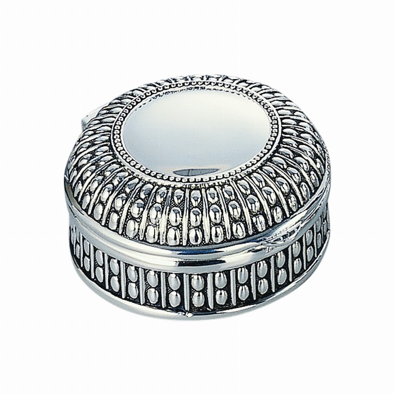 Beaded Antique Round Box, Silver Plated