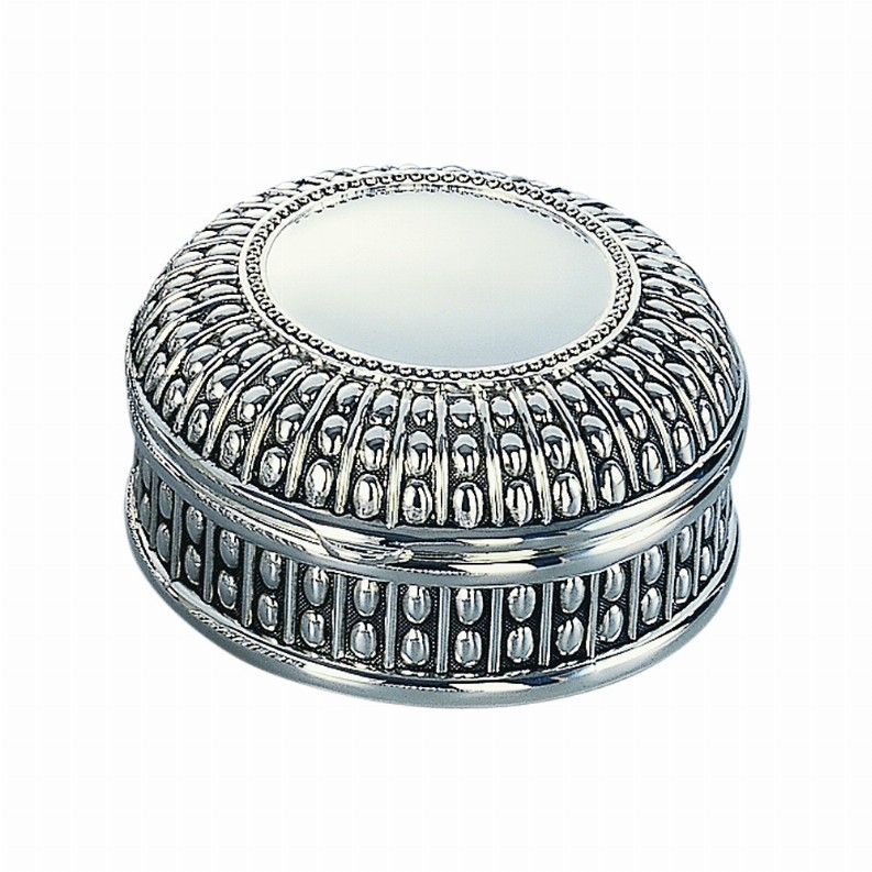 Beaded Antique Round Box, Silver Plated