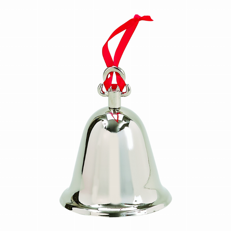 Bell with Red Ribbon, Nickel Plated 3.25" Ht