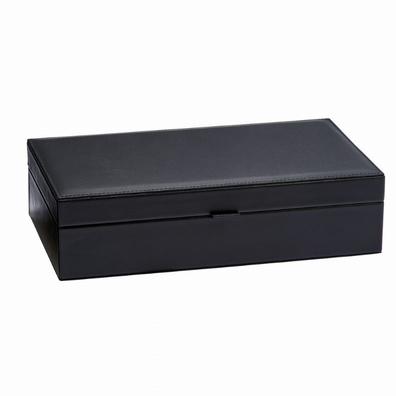 Black Leather Jewelry Box 12" X 6.75"
