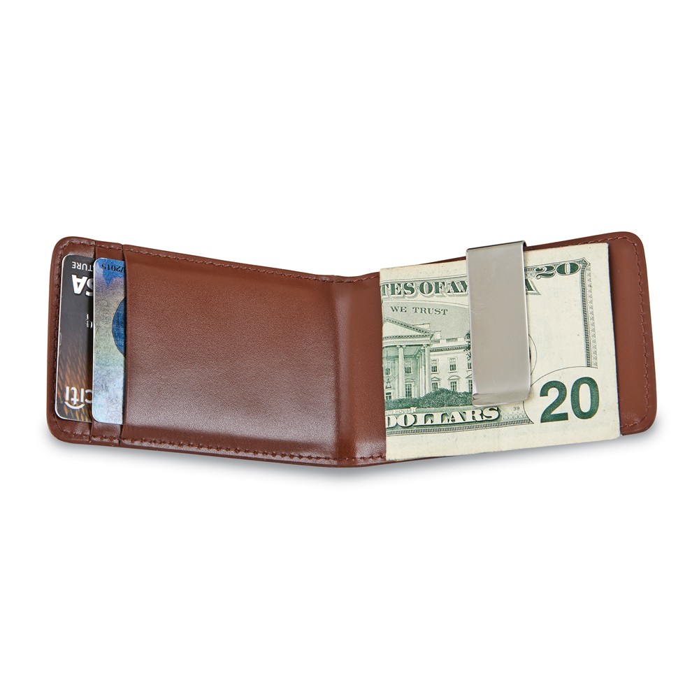 Brown Leather Folding Case with Stainless Steel Money Clip