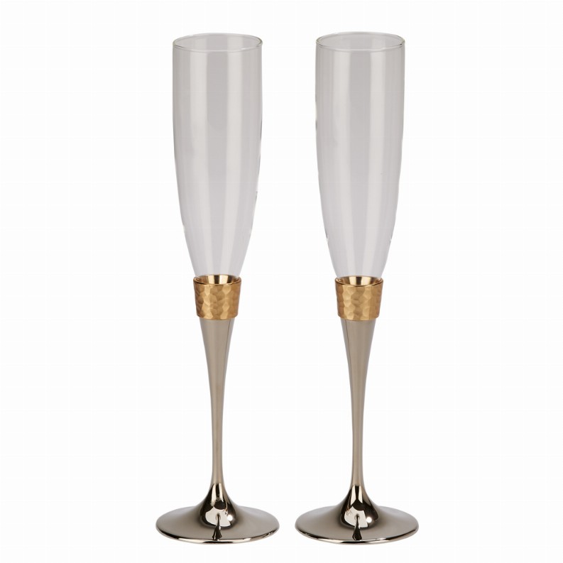 Hammered Gold Banded Flutes (Pair) 10.5"